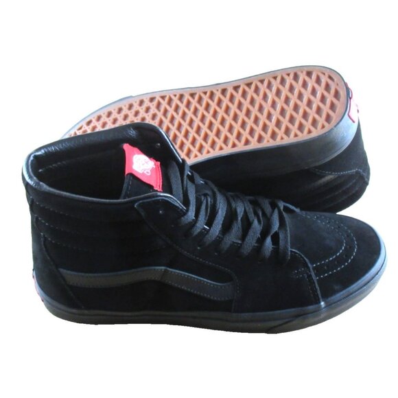 Vans Men's Sk8-Hi All Black Striped Classic Suede Skate shoes Sizes NIB - Picture 2 of 7